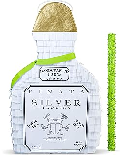 白色龙舌兰酒瓶皮纳塔带棒 - 44.45 x 26.67 x 11.